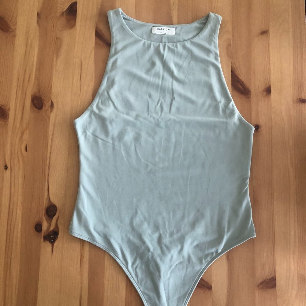Aritzia Babaton High Neck Bodysuit Light Green Size Large